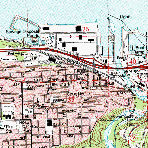 Topographic Map of Hood River Post Office, OR