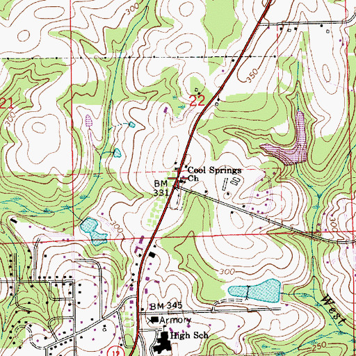 Topographic Map of Cool Springs Church, AL
