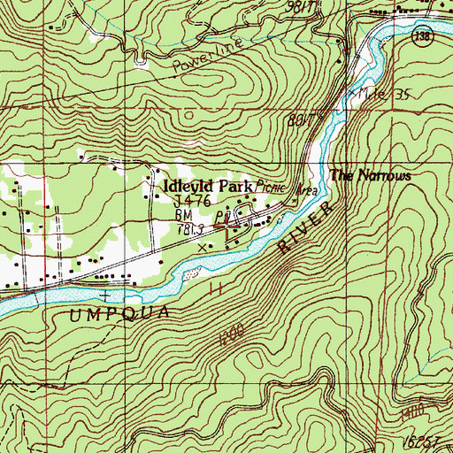 Topographic Map of Idleyld Park Post Office, OR