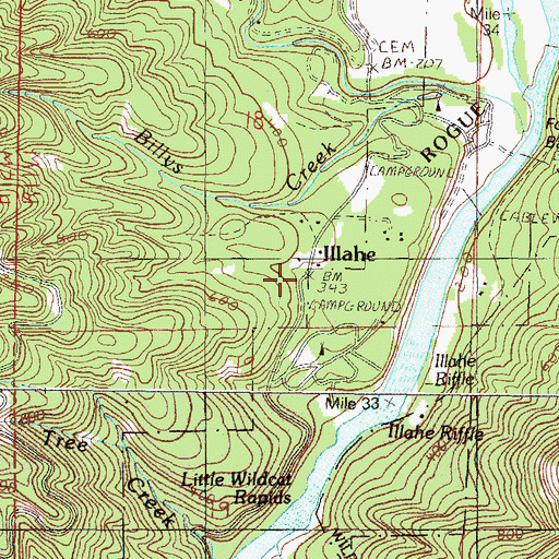 Topographic Map of Illahe Post Office (historical), OR