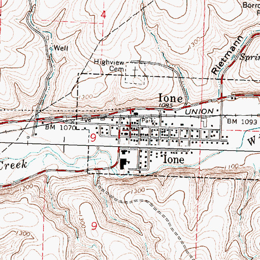 Topographic Map of Ione Post Office, OR