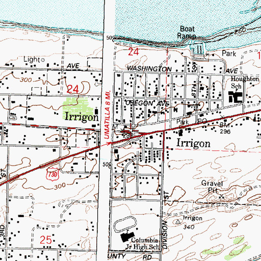 Topographic Map of Irrigon Post Office, OR