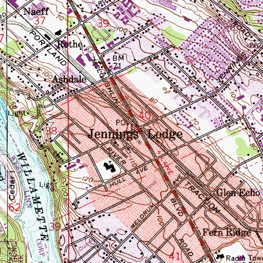 Topographic Map of Jennings Lodge Post Office (historical), OR