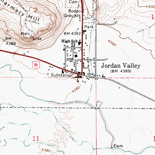 Topographic Map of Jordan Valley Post Office, OR