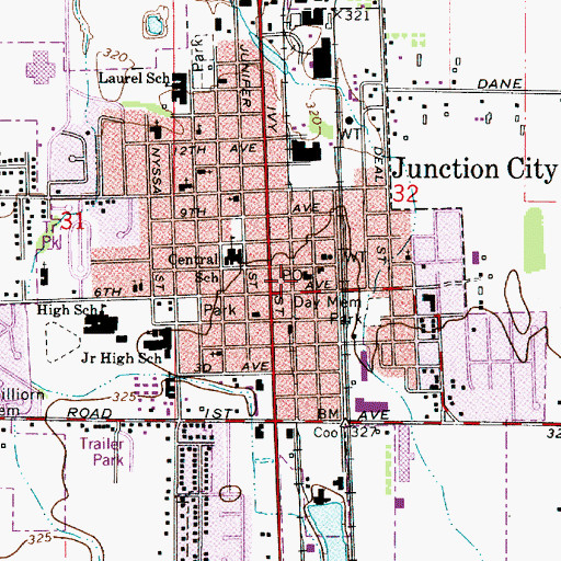 Topographic Map of Junction City Post Office, OR