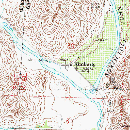 Topographic Map of Kimberly Post Office, OR