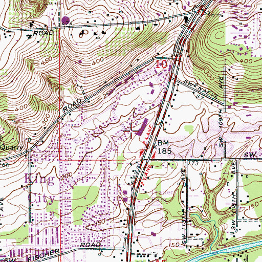 Topographic Map of King City Post Office, OR
