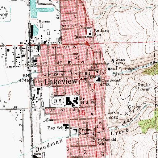 Topographic Map of Lakeview Post Office, OR