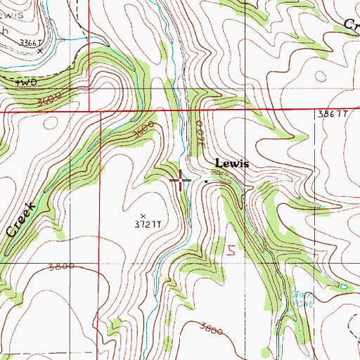 Topographic Map of Lewis Post Office (historical), OR