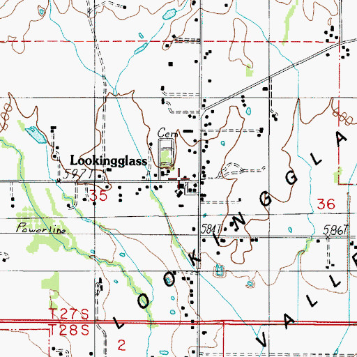 Topographic Map of Lookingglass Post Office (historical), OR