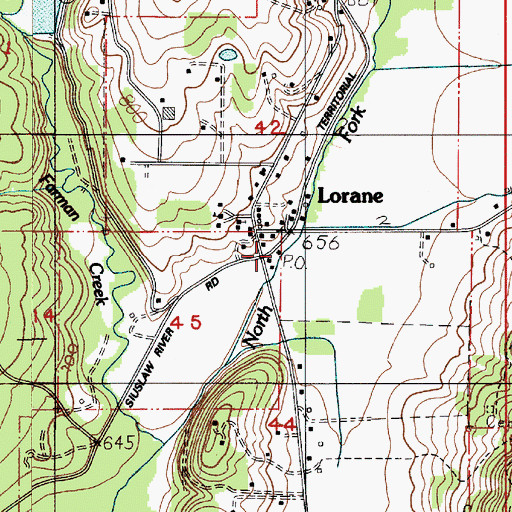 Topographic Map of Lorane Post Office, OR