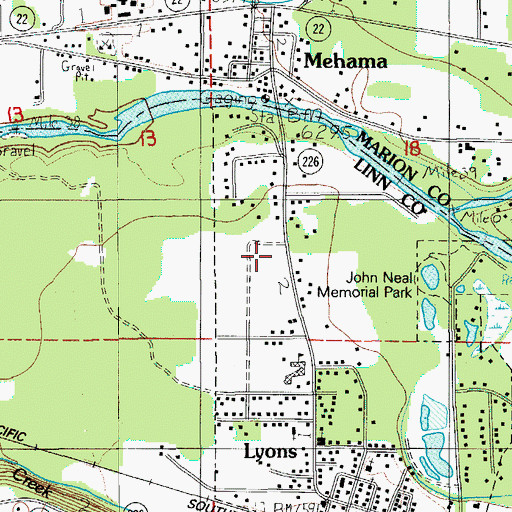 Topographic Map of Lyons Post Office, OR
