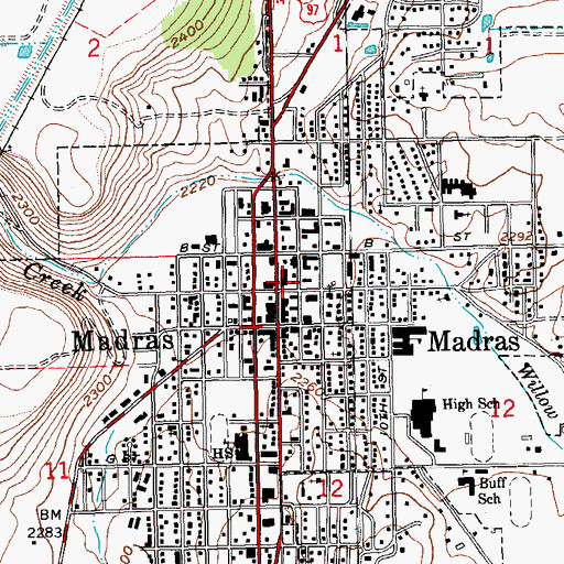 Topographic Map of Madras Post Office, OR