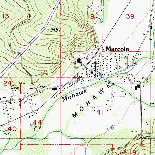 Topographic Map of Marcola Post Office, OR