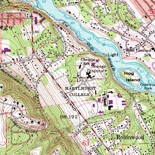 Topographic Map of Marylhurst Post Office, OR