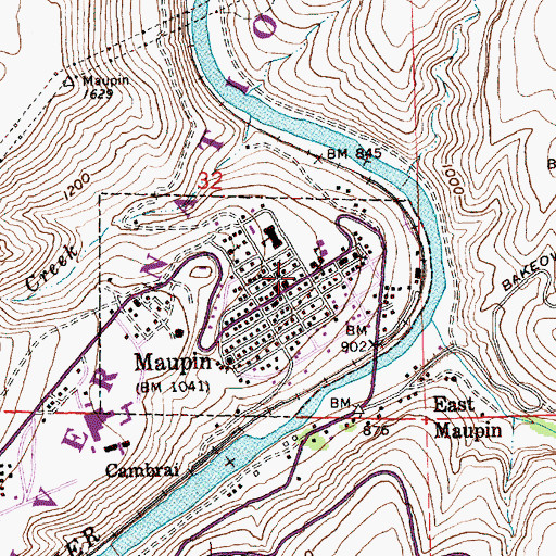 Topographic Map of Maupin Post Office, OR