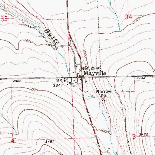 Topographic Map of Mayville Post Office, OR
