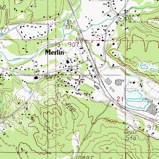 Topographic Map of Merlin Post Office, OR
