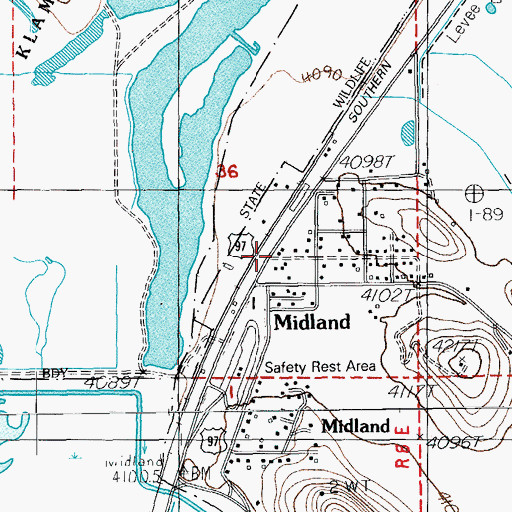 Topographic Map of Midland Post Office, OR