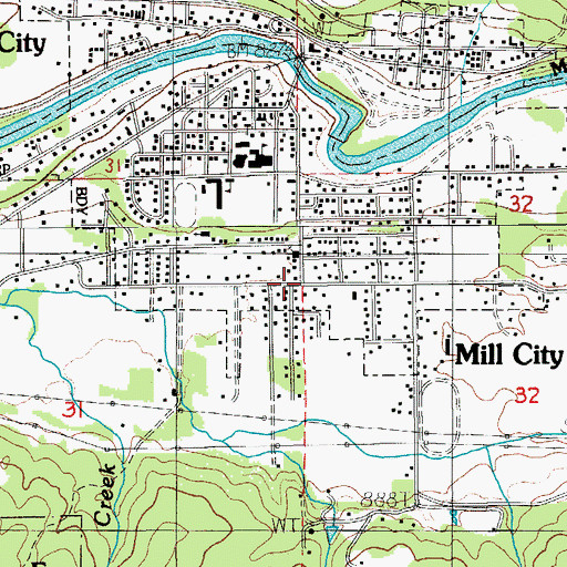 Topographic Map of Mill City Post Office, OR