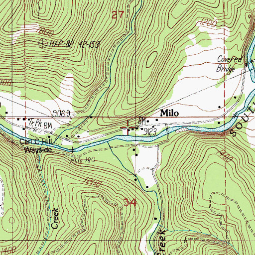 Topographic Map of Milo Post Office (historical), OR