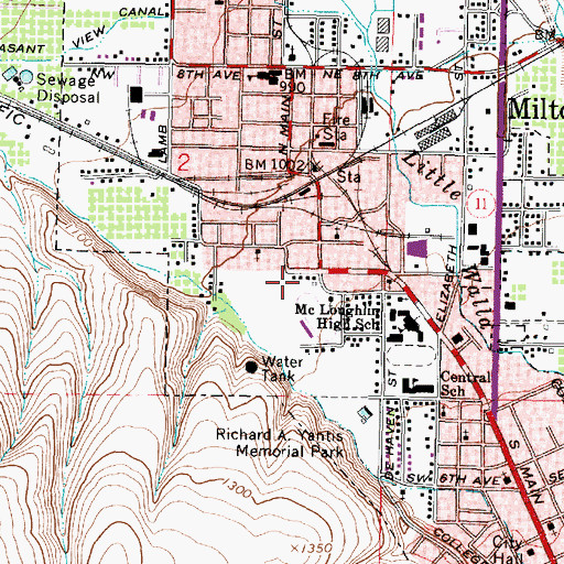 Topographic Map of Milton - Freewater Post Office, OR
