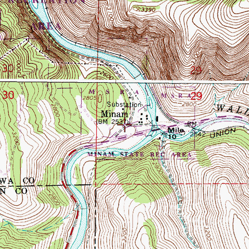 Topographic Map of Minam Post Office (historical), OR