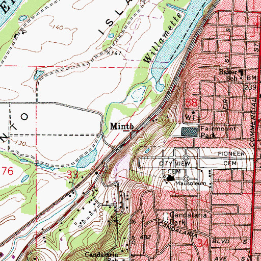 Topographic Map of Minto Post Office (historical), OR