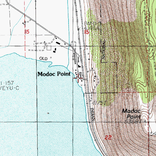 Topographic Map of Modoc Point Post Office (historical), OR