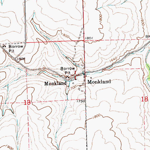Topographic Map of Monkland Post Office (historical), OR