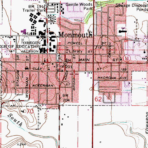 Topographic Map of Monmouth Post Office, OR