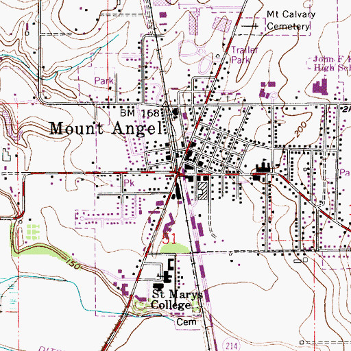 Topographic Map of Mount Angel Post Office, OR