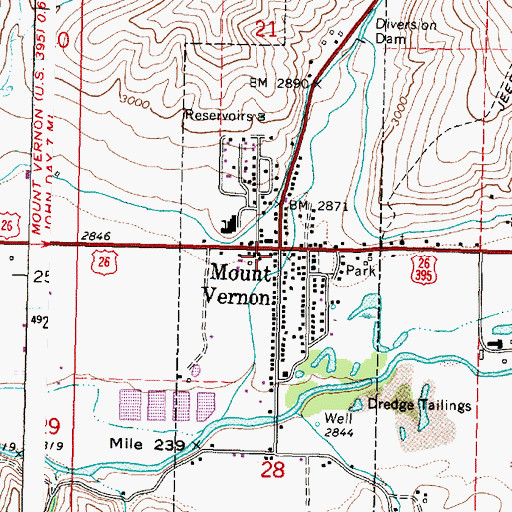 Topographic Map of Mount Vernon Post Office, OR