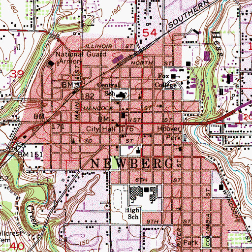 Topographic Map of Newberg Post Office, OR