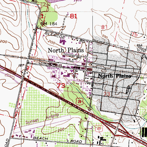 Topographic Map of North Plains Post Office, OR
