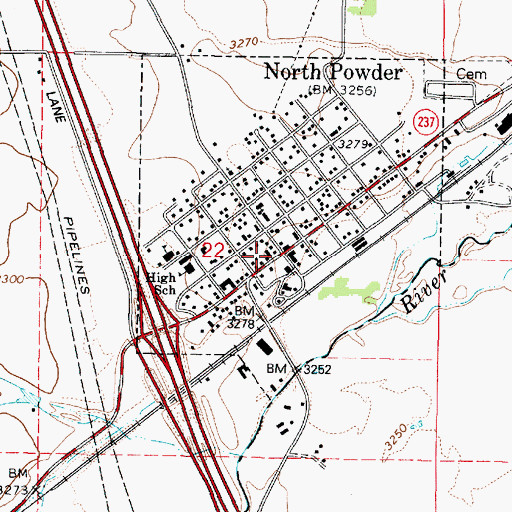 Topographic Map of North Powder Post Office, OR