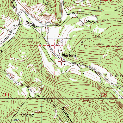 Topographic Map of Nortons Post Office (historical), OR