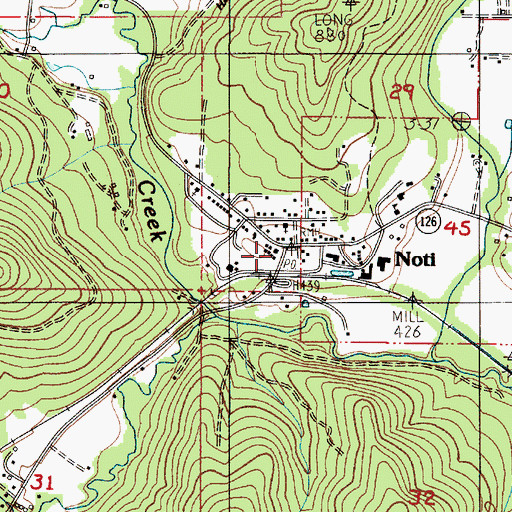 Topographic Map of Noti Post Office, OR