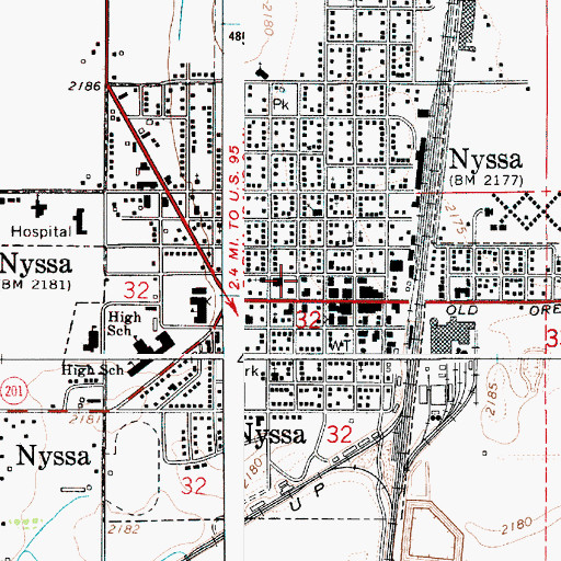 Topographic Map of Nyssa Post Office, OR