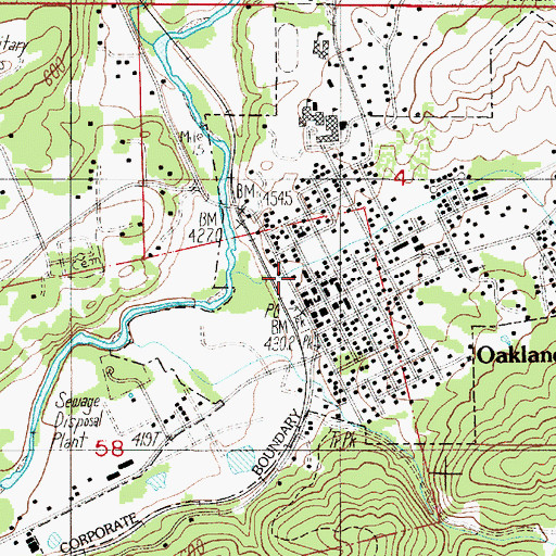 Topographic Map of Oakland Post Office, OR