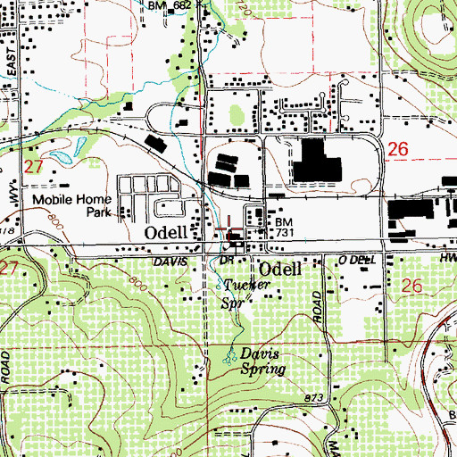 Topographic Map of Odell Post Office, OR