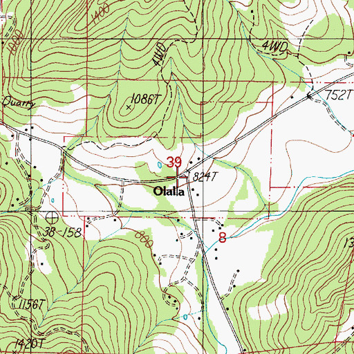 Topographic Map of Olalla Post Office (historical), OR