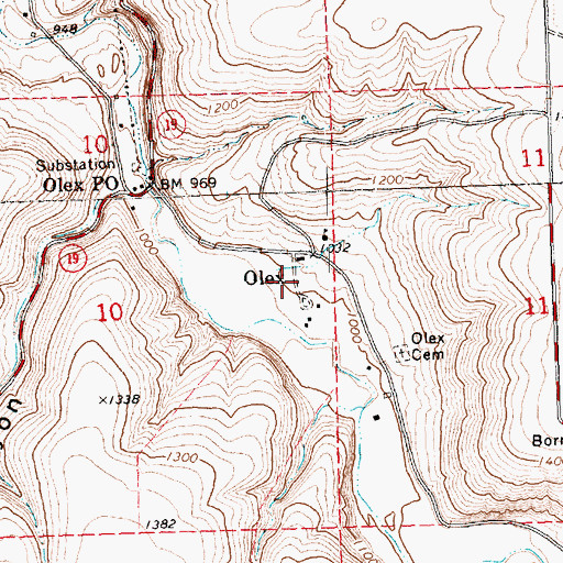 Topographic Map of Olex Post Office (historical), OR
