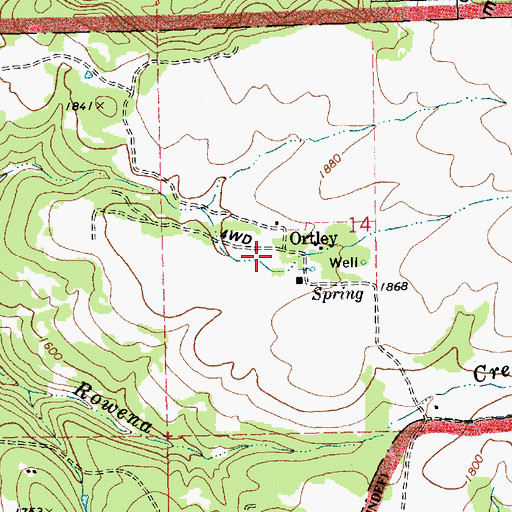 Topographic Map of Ortley Post Office (historical), OR