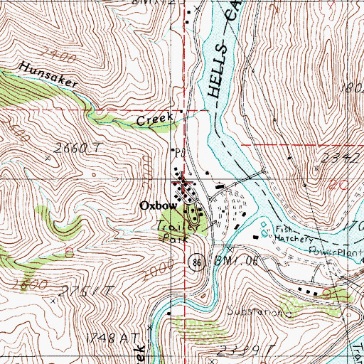 Topographic Map of Oxbow Post Office, OR