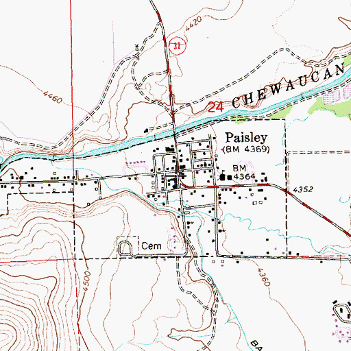 Topographic Map of Paisley Post Office, OR