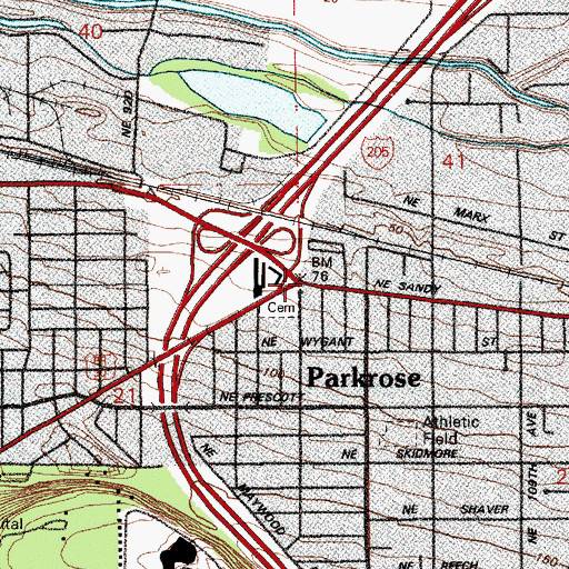 Topographic Map of Parkrose Post Office, OR