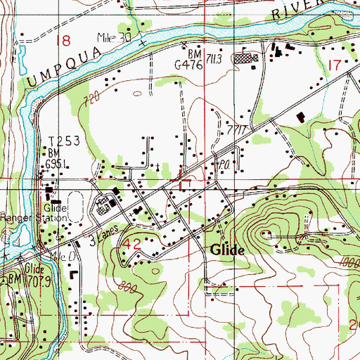 Topographic Map of Pattersons Mills Post Office (historical), OR