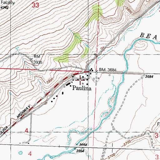 Topographic Map of Paulina Post Office, OR