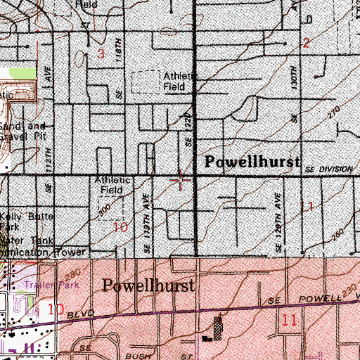 Topographic Map of Powellhurst Post Office (historical), OR